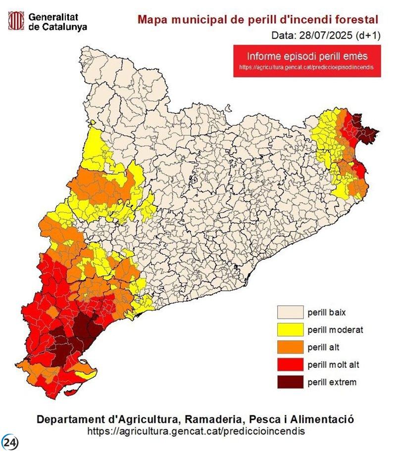 El Alt Empordà se une a las comarcas de Tarragona en alerta máxima por incendios.