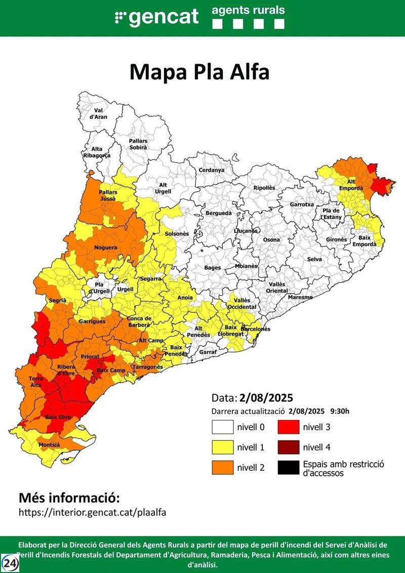 Alerta elevada de incendios forestales en el Alt Empordà este domingo.