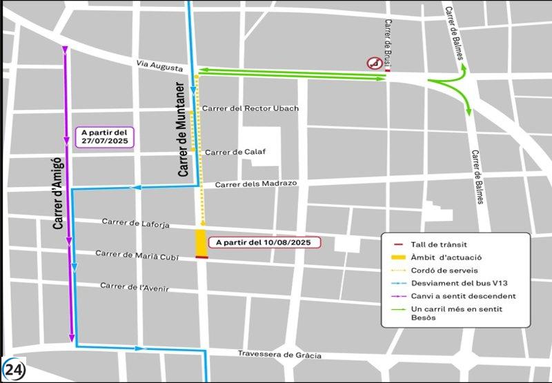 Calle Muntaner de Barcelona cerrada por obras de FGC durante un año y un mes.
