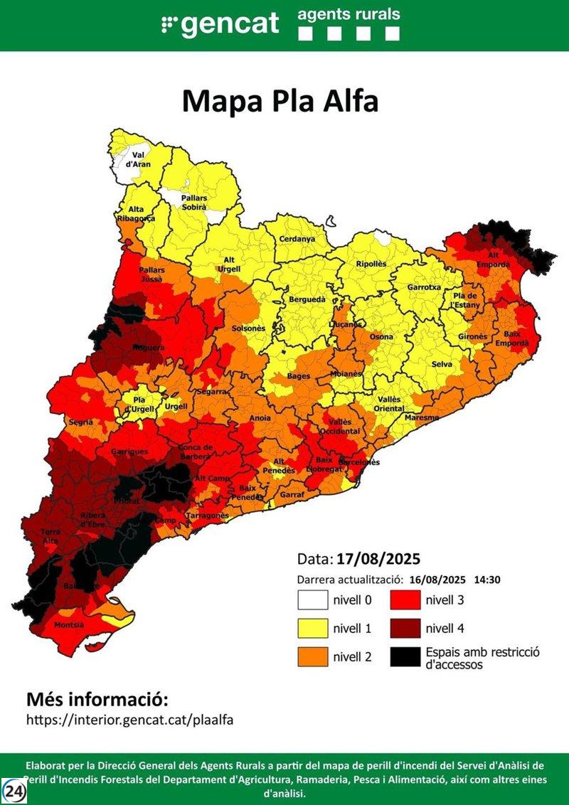 Cataluña enfrenta el mayor riesgo de incendios del año este domingo.