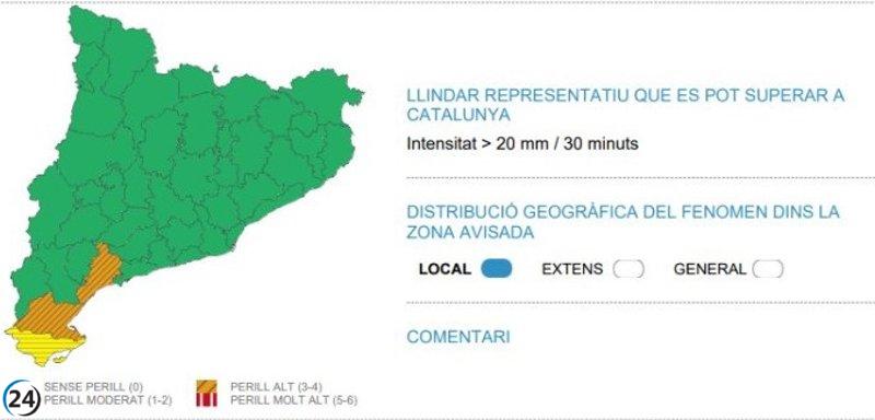 Meteocat emite alertas por lluvias en Montsià, Baix Ebre y Baix Camp.