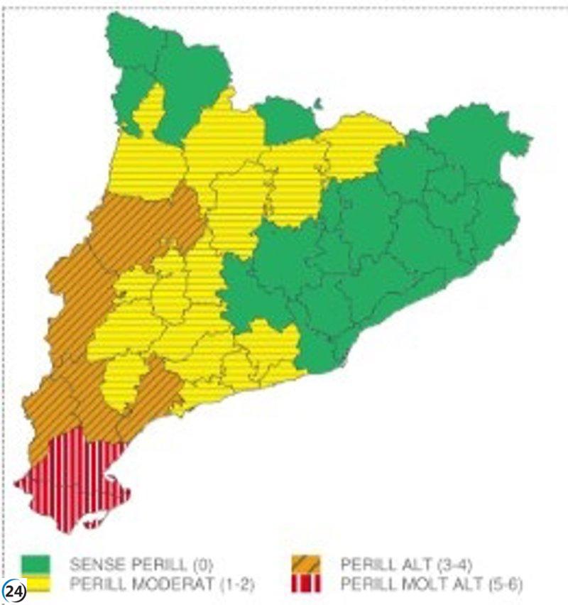Alertan sobre riesgo extremo de lluvias en Montsià y Baix Ebre este domingo.