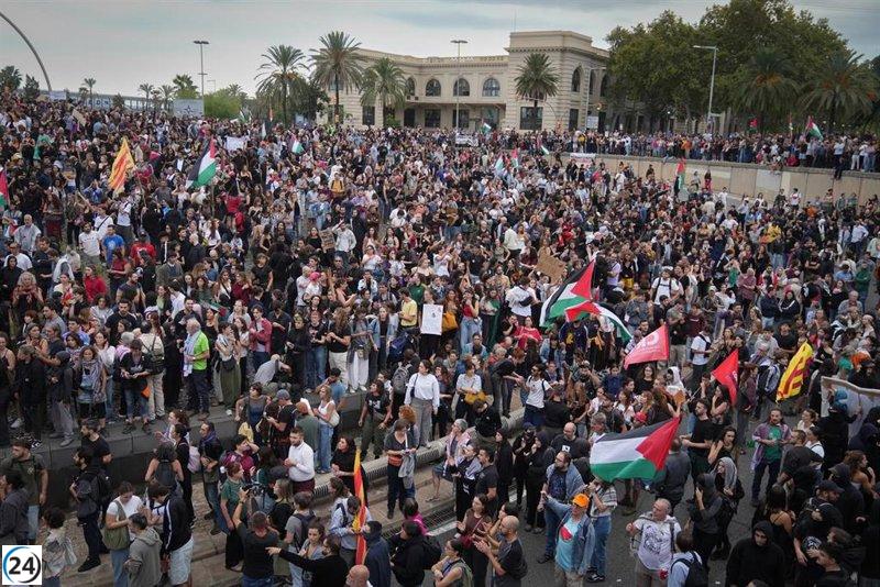 La Policía de Barcelona estima en 15.000 la participación en la manifestación de Global Sumud Flotilla.