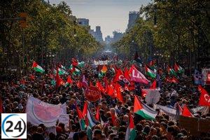 Barcelona acoge una protesta contra el comercio de armas hacia Israel.