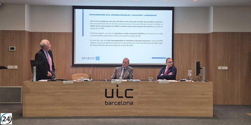 Cataluña, a pesar de casi lograr el 100% de escolarización, presenta un bajo nivel de titulados, revela un estudio.