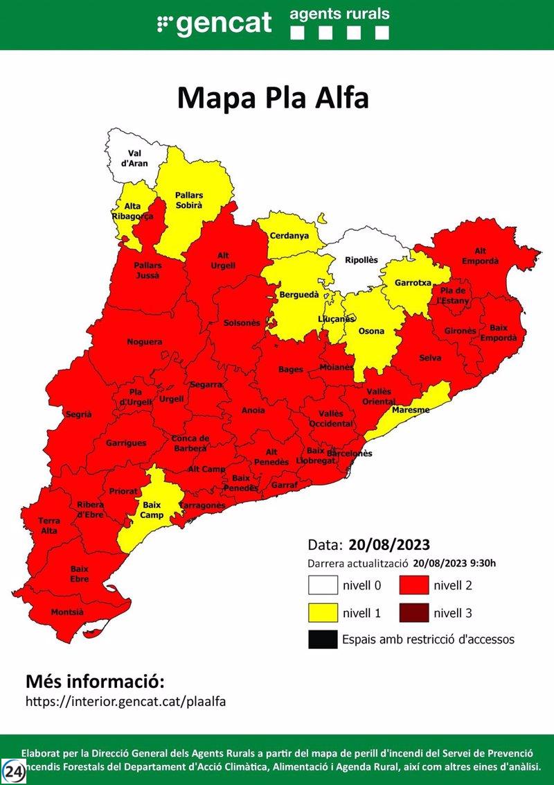 Alto riesgo de incendio en 32 comarcas catalanas este domingo