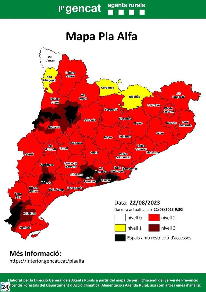 39 comarcas catalanas en alto riesgo de incendio hoy