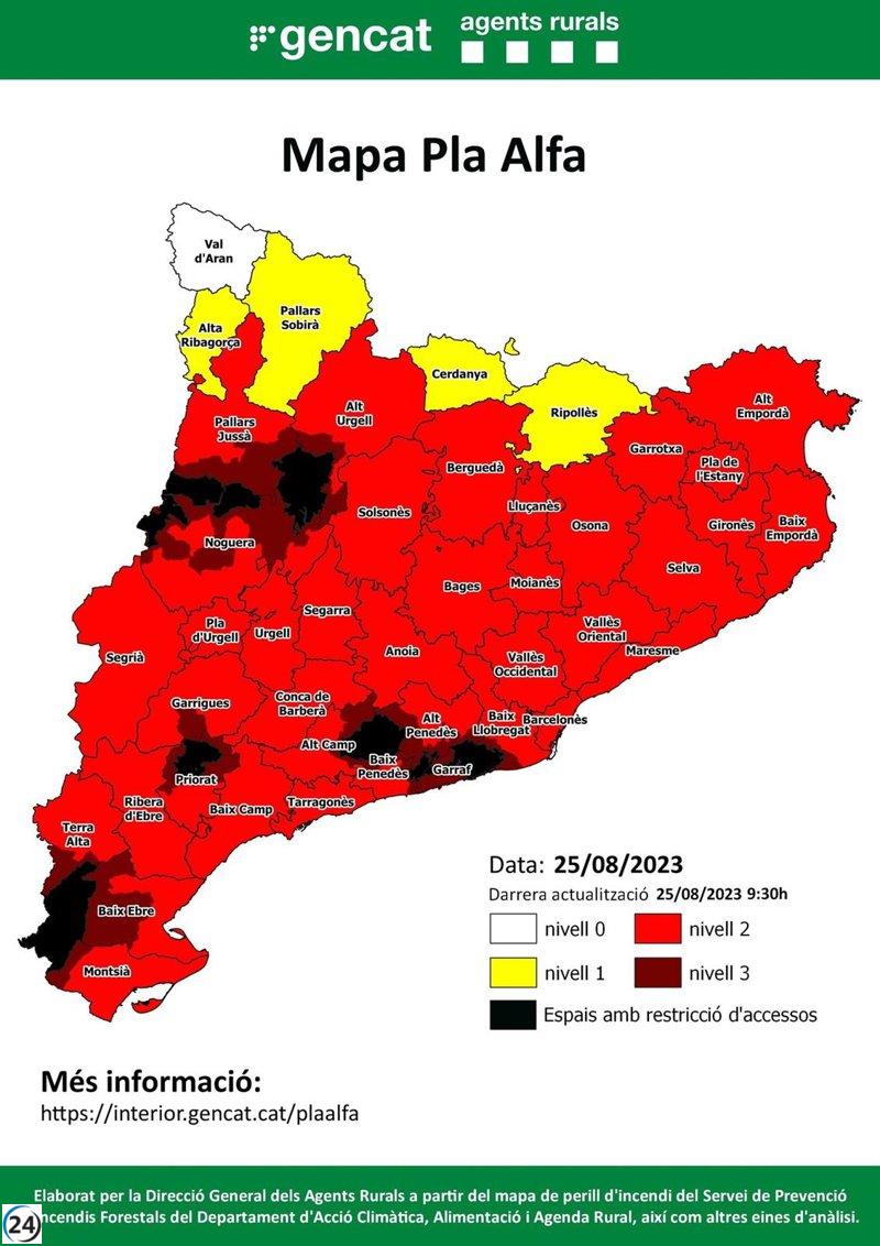 Este viernes, 38 comarcas catalanas en peligro de incendio