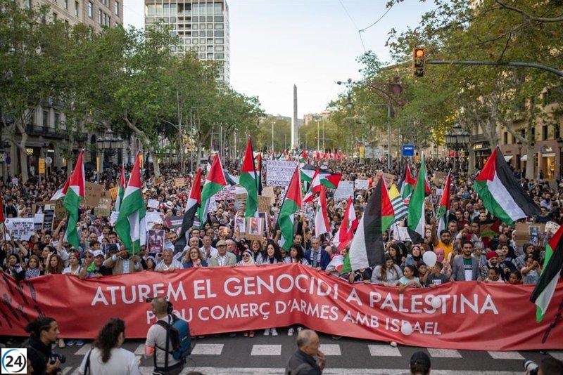 Decenas de miles de manifestantes propalestinos en Barcelona, discrepancias sobre la cifra total.